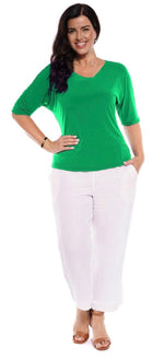 The Trieste Dolman Top is simple & stylish. It has a round neckline & raglan sleeves for simple & comfortable style.