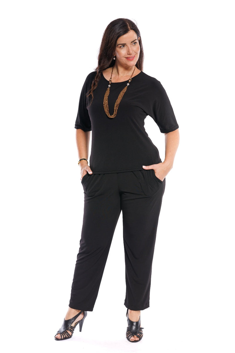 The Venice Slinky Pant is an easy to wear, full length, pant staple with in seam side. pockets & elasticised waist.